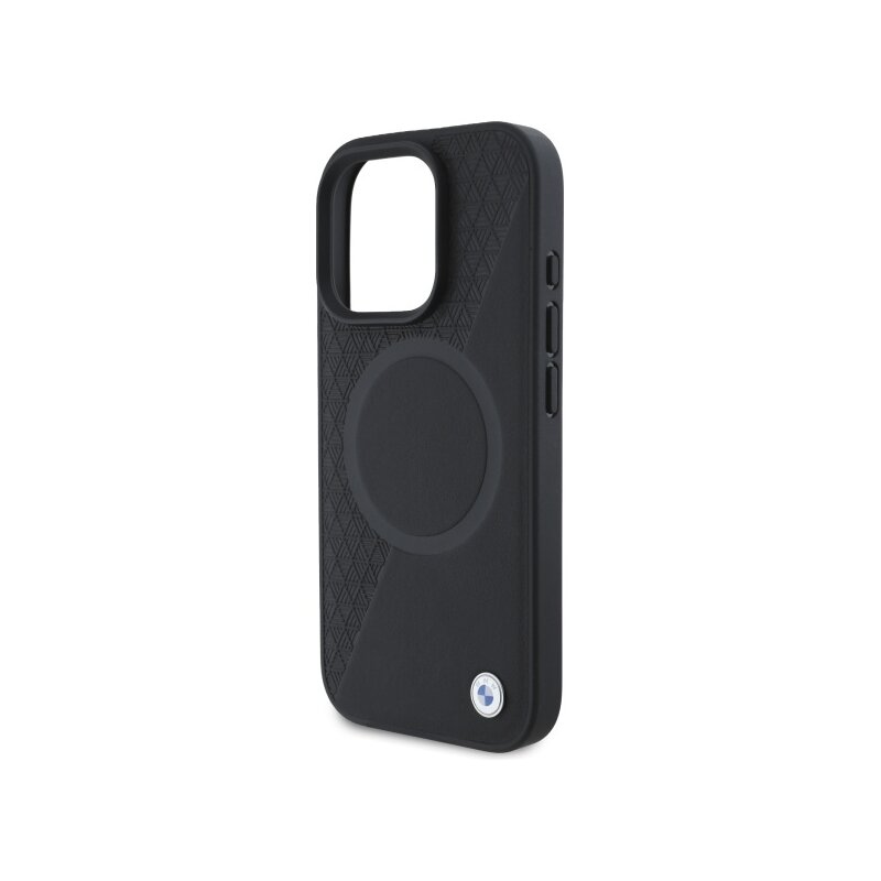 Husa BMW iPhone 16 Pro Max Signature Leather Half Textured And Circle MagSafe, negru, BMHMP16X23RTPK