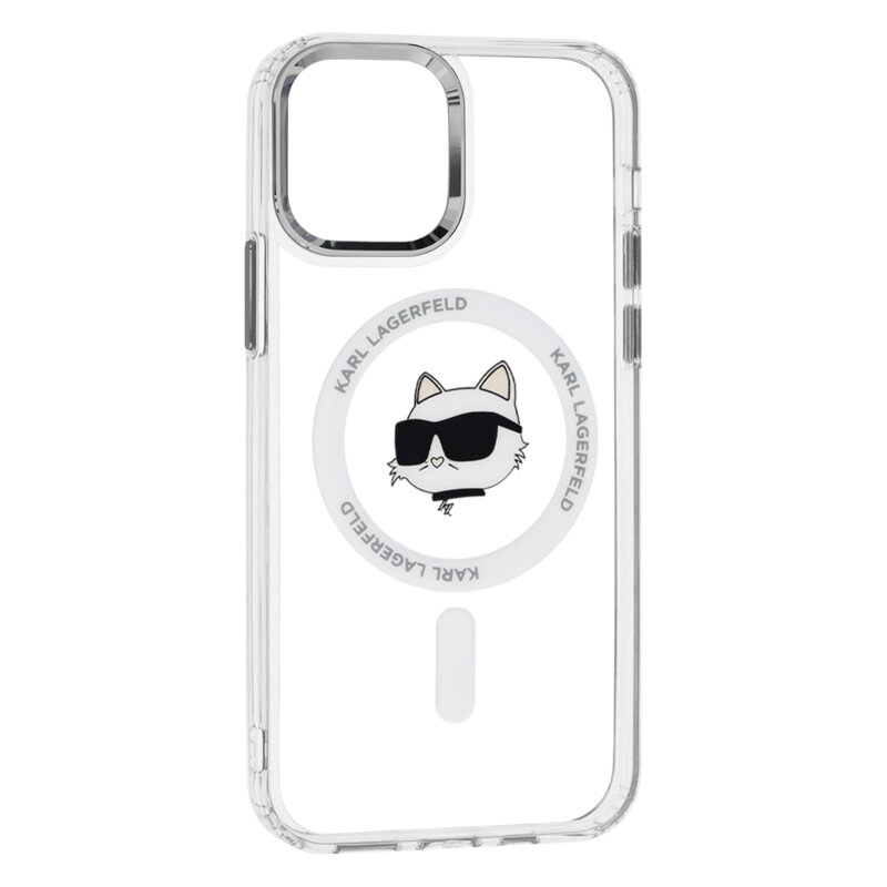 Husa iPhone 12 Karl Lagerfeld IML MagSafe, Metal Choupette`s Head, alb, KLHMP12MHLSCHH