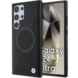 Husa BMW Samsung Galaxy S24 Ultra Signature Leather Half Textured & Circle MagSafe, negru, BMHMS24L23RTPK