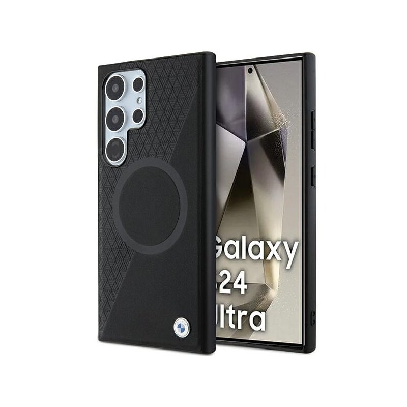 Husa BMW Samsung Galaxy S24 Ultra Signature Leather Half Textured & Circle MagSafe, negru, BMHMS24L23RTPK