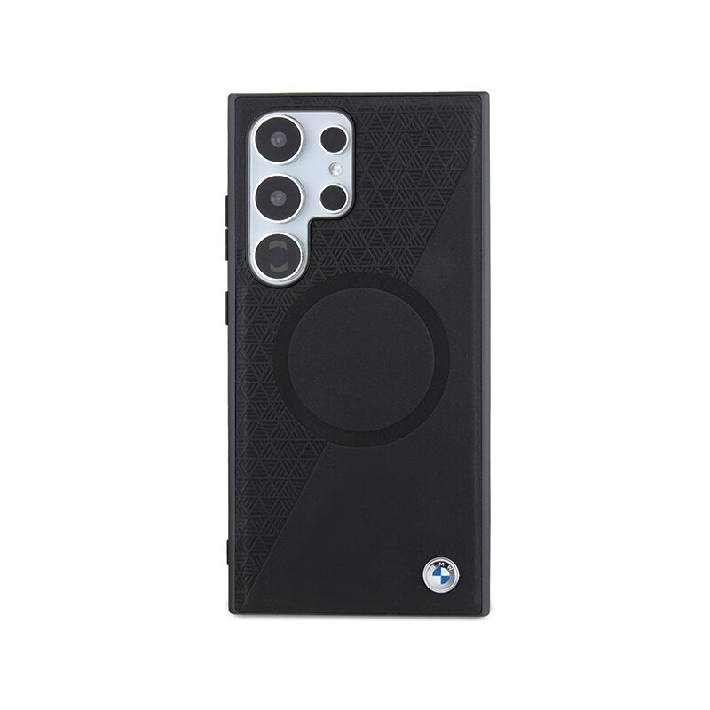 Husa BMW Samsung Galaxy S24 Ultra Signature Leather Half Textured & Circle MagSafe, negru, BMHMS24L23RTPK