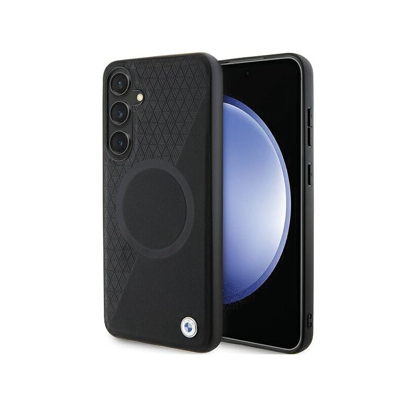 Husa BMW Samsung Galaxy S24 Plus Signature Leather Half Textured & Circle MagSafe, negru, BMHMS24M23RTPK