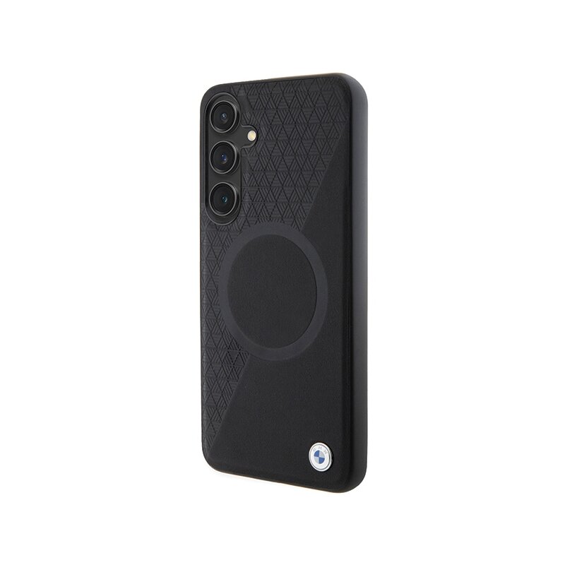 Husa BMW Samsung Galaxy S24 Plus Signature Leather Half Textured & Circle MagSafe, negru, BMHMS24M23RTPK