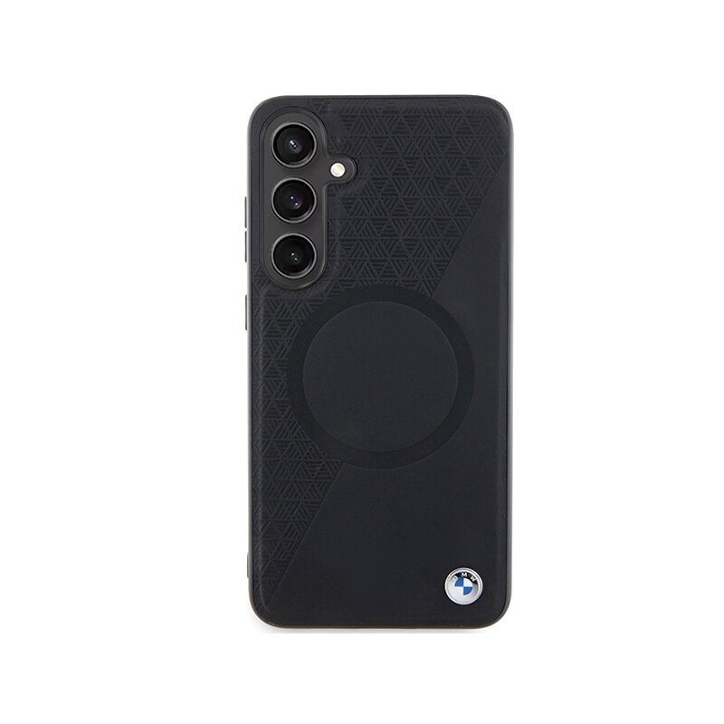 Husa BMW Samsung Galaxy S24 Signature Leather Half Textured & Circle MagSafe, negru, BMHMS24S23RTPK