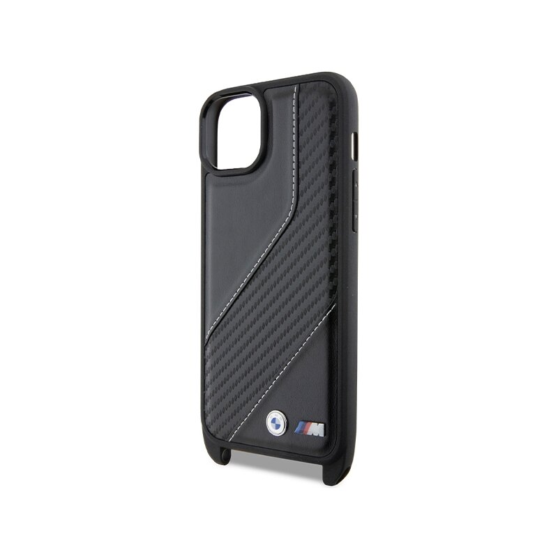 Husa BMW iPhone 15 Plus Leather M Edition Carbon Stripe & Strap, negru, BMHCP15M23PSCCK