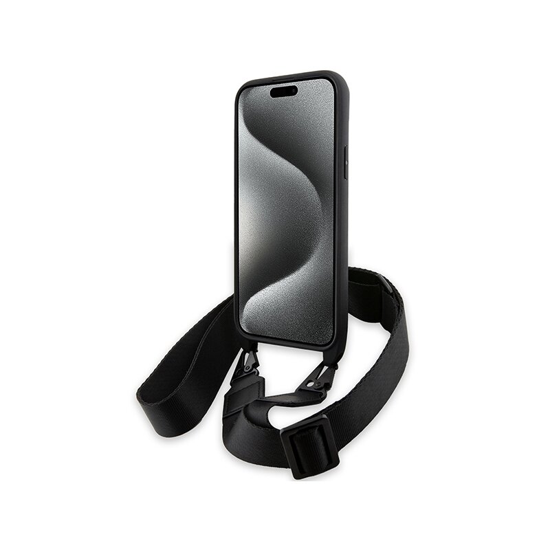 Husa BMW iPhone 15 Plus Leather M Edition Carbon Stripe & Strap, negru, BMHCP15M23PSCCK