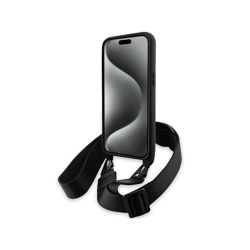 Husa BMW iPhone 15 Pro Max Leather M Edition Carbon Stripe & Strap, negru, BMHCP15X23PSCCK