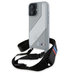 Husa BMW iPhone 16 Leather M Edition Carbon Stripe & Strap, negru, BMHCP16S23PSCCG