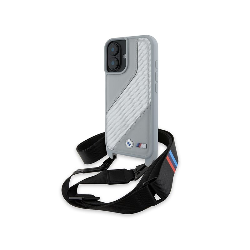 Husa BMW iPhone 16 Leather M Edition Carbon Stripe & Strap, negru, BMHCP16S23PSCCG