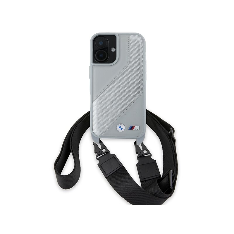Husa BMW iPhone 16 Leather M Edition Carbon Stripe & Strap, negru, BMHCP16S23PSCCG