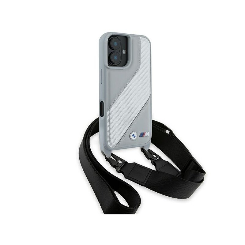 Husa BMW iPhone 16 Leather M Edition Carbon Stripe & Strap, negru, BMHCP16S23PSCCG
