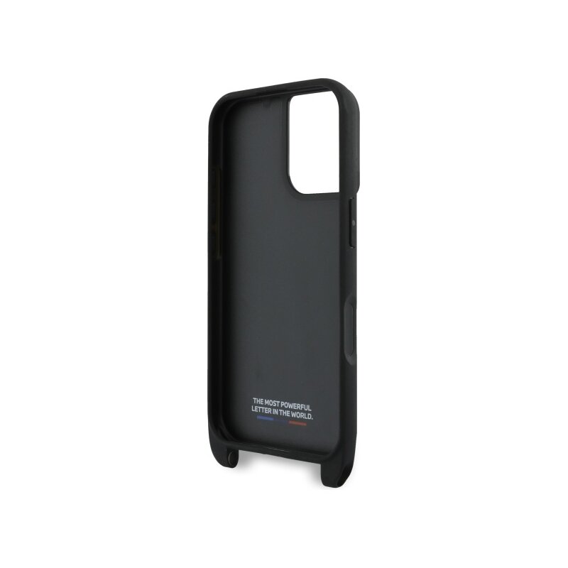 Husa BMW iPhone 16 Plus Leather M Edition Carbon Stripe & Strap, negru, BMHCP16M23PSCCK