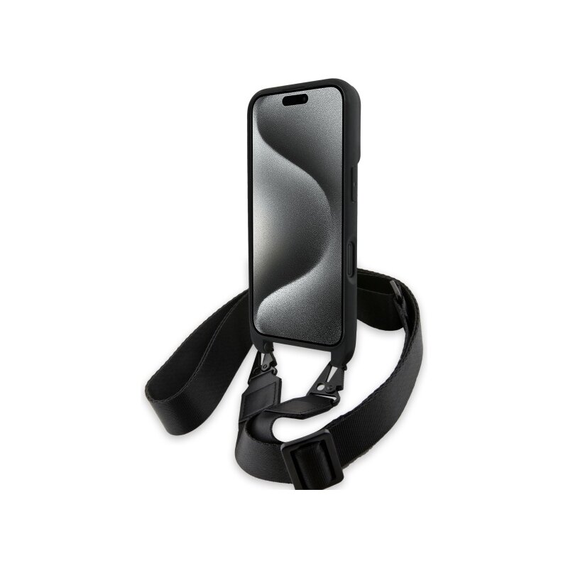 Husa BMW iPhone 16 Plus Leather M Edition Carbon Stripe & Strap, negru, BMHCP16M23PSCCK