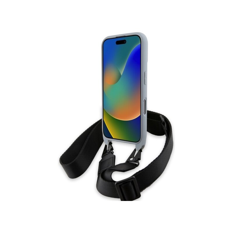 Husa BMW iPhone 16 Pro Leather M Edition Carbon Stripe & Strap, gri, BMHCP16L23PSCCG