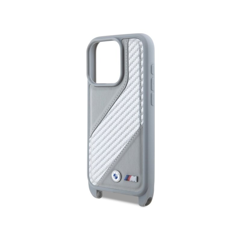 Husa BMW iPhone 16 Pro Max Leather M Edition Carbon Stripe & Strap, gri, BMHCP16X23PSCCG