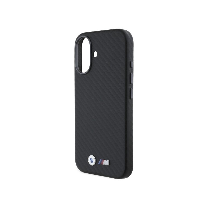 Husa BMW iPhone 16 Leather Carbon Wrapped Metal, negru, BMHCP16S23PUFWC
