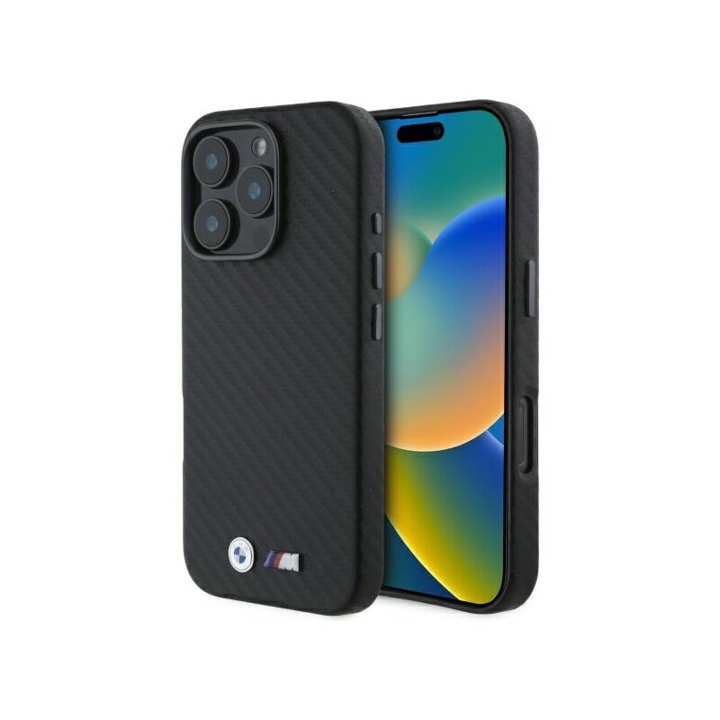 Husa BMW iPhone 16 Pro Max Leather Carbon Wrapped Metal, negru, BMHCP16X23PUFWC