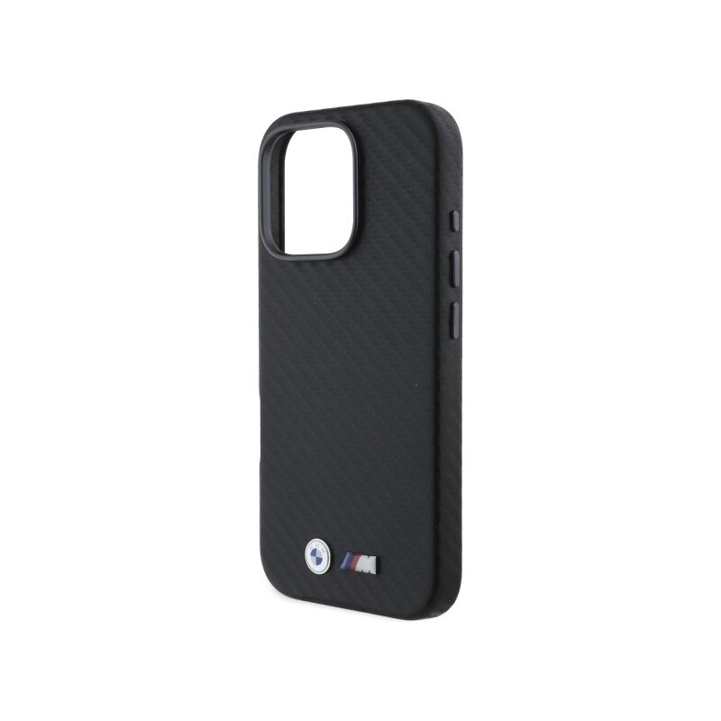 Husa BMW iPhone 16 Pro Max Leather Carbon Wrapped Metal, negru, BMHCP16X23PUFWC