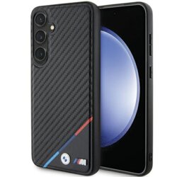 Husa BMW Samsung Galaxy S24 Leather Carbon Tricolor Line MagSafe, negru, BMHMS24S23PUDTK