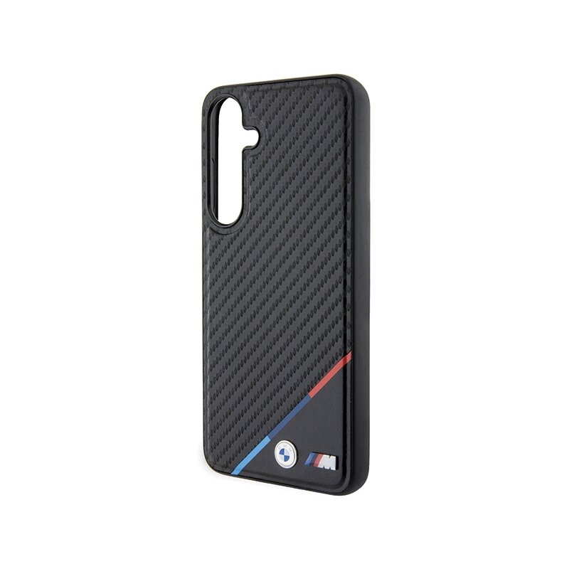 Husa BMW Samsung Galaxy S24 Leather Carbon Tricolor Line MagSafe, negru, BMHMS24S23PUDTK