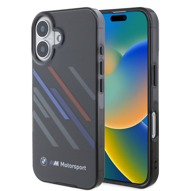 Husa BMW iPhone 16 Hardcase Motorsport IML Random Stripes, negru, BMHCP16S23HTRAK