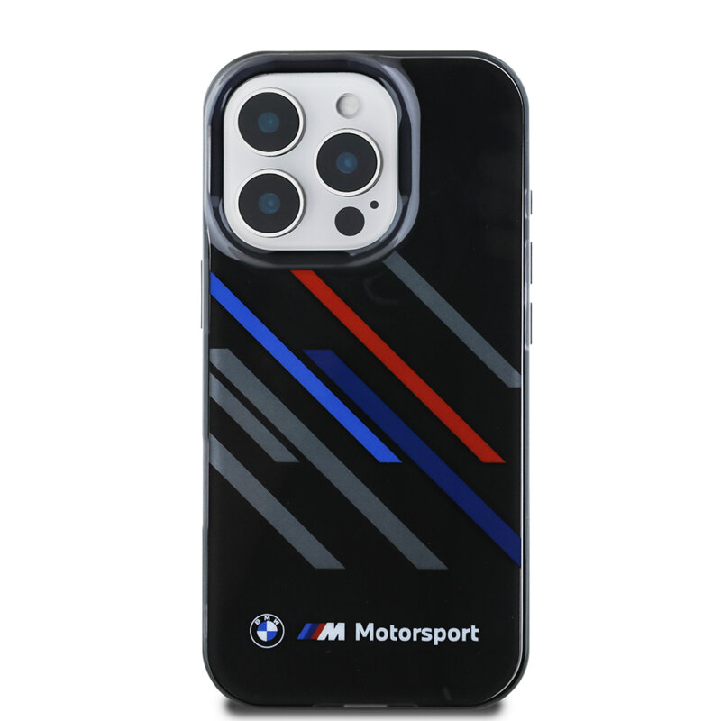 Husa BMW iPhone 16 Pro Max Hardcase Motorsport IML Random Stripes, negru, BMHCP16X23HTRAK