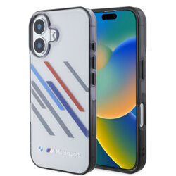 Husa BMW iPhone 16 Hardcase Motorsport IML Random Stripes, gri, BMHCP16S23HTRAG