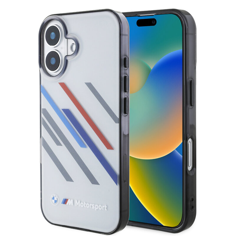 Husa BMW iPhone 16 Hardcase Motorsport IML Random Stripes, gri, BMHCP16S23HTRAG
