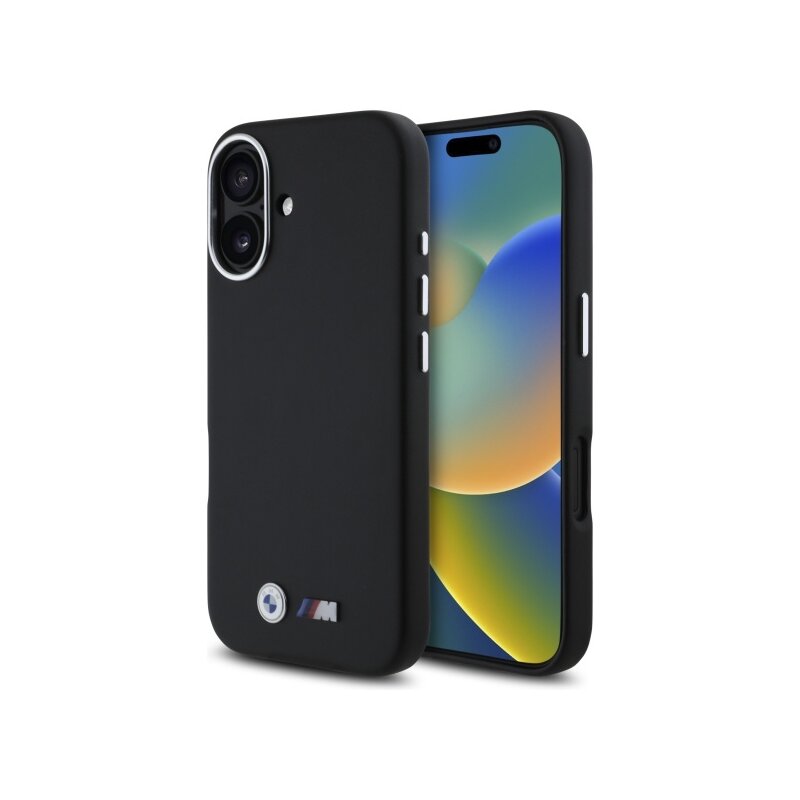 Husa BMW iPhone 16 Leather M Smooth Full Wrapped Metal, negru, BMHCP16S23PMWK