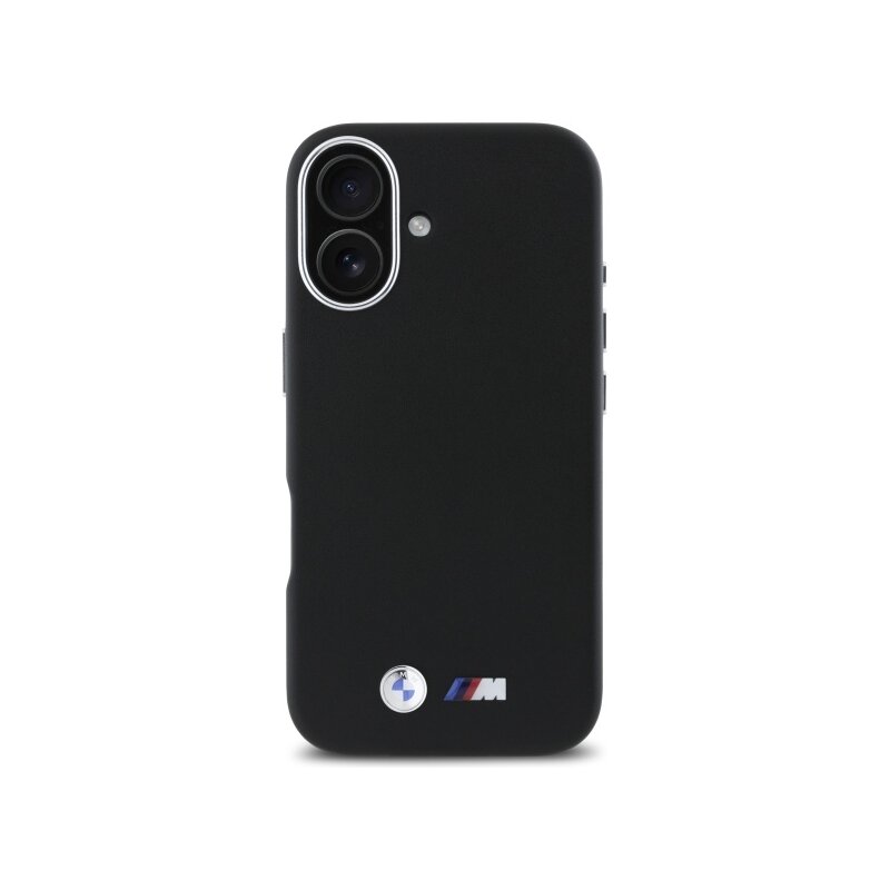 Husa BMW iPhone 16 Leather M Smooth Full Wrapped Metal, negru, BMHCP16S23PMWK
