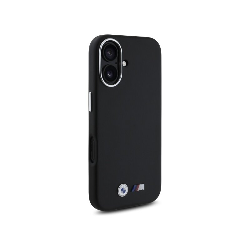 Husa BMW iPhone 16 Leather M Smooth Full Wrapped Metal, negru, BMHCP16S23PMWK