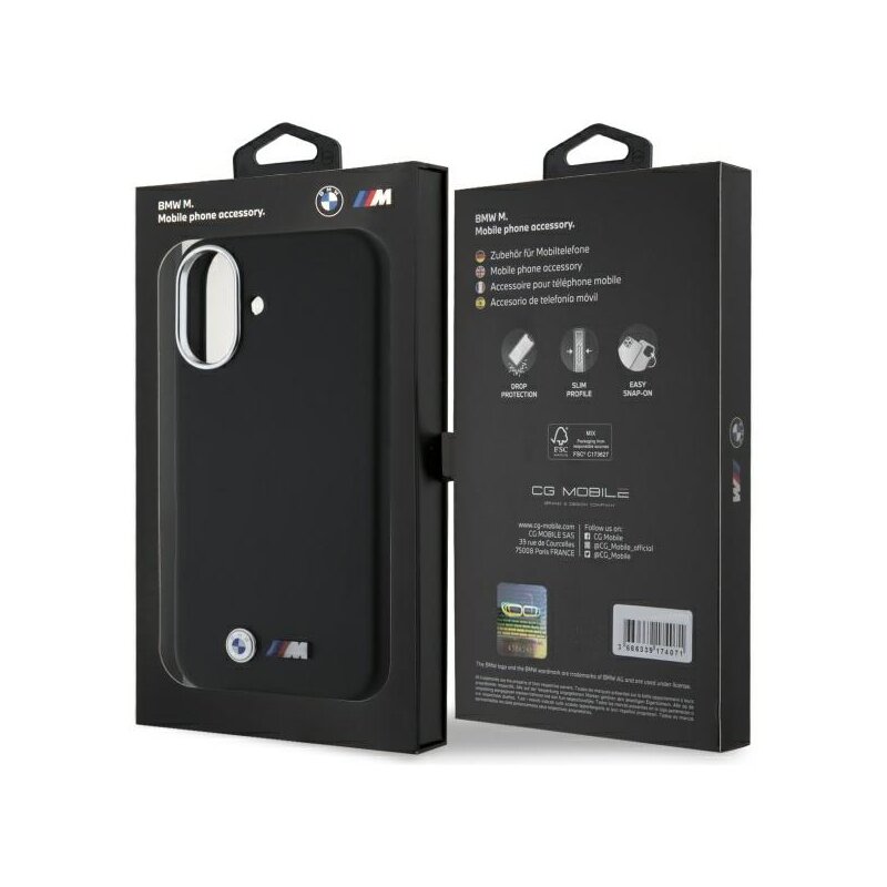 Husa BMW iPhone 16 Leather M Smooth Full Wrapped Metal, negru, BMHCP16S23PMWK
