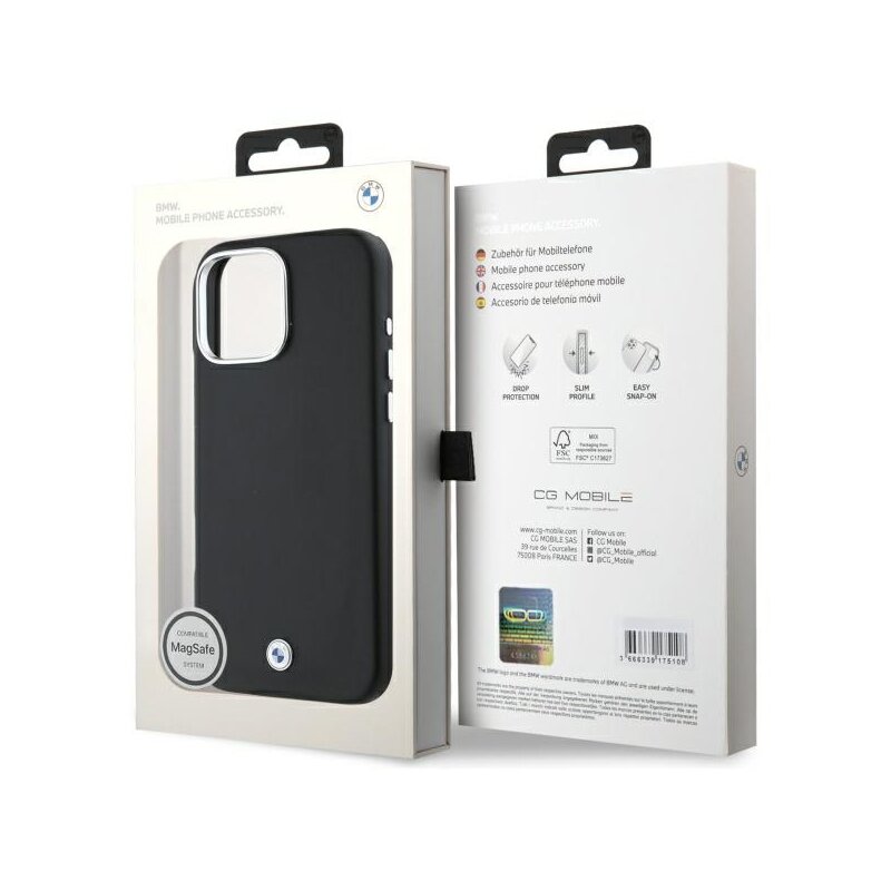Husa BMW iPhone 16 Pro Leather Sign Full Wrapped Metal MagSafe, negru, BMHMP16L23PUFWK