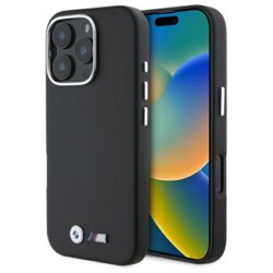Husa BMW iPhone 16 Pro Max Leather M Smooth Full Wrapped Metal, negru, BMHCP16X23PMWK