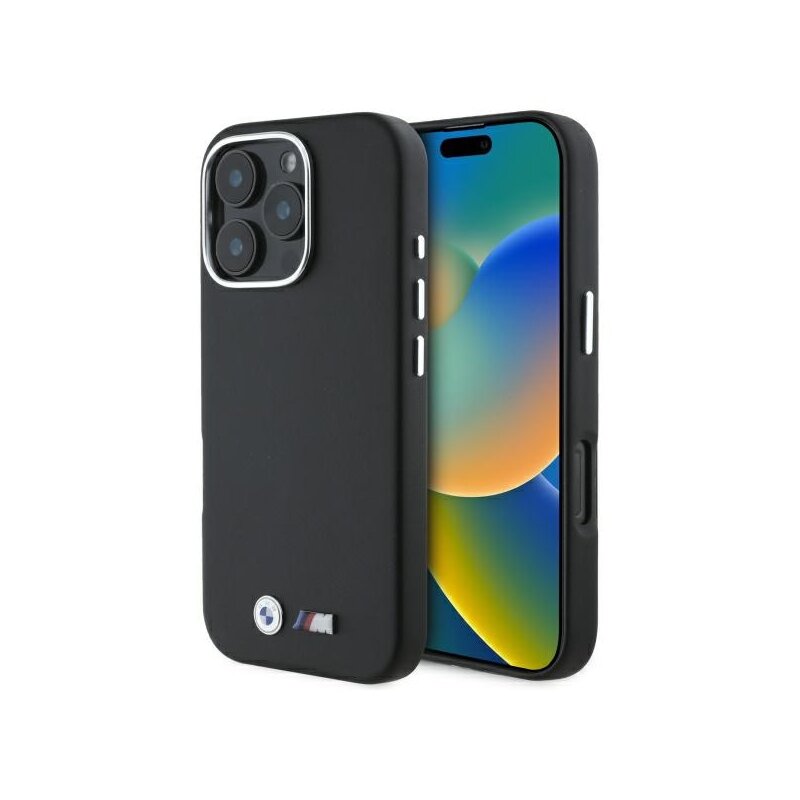 Husa BMW iPhone 16 Pro Max Leather M Smooth Full Wrapped Metal, negru, BMHCP16X23PMWK