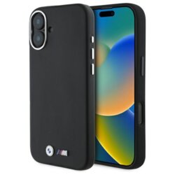 Husa BMW iPhone 16 Leather M Smooth Full Wrapped Metal MagSafe, negru, BMHMP16S23PMWK