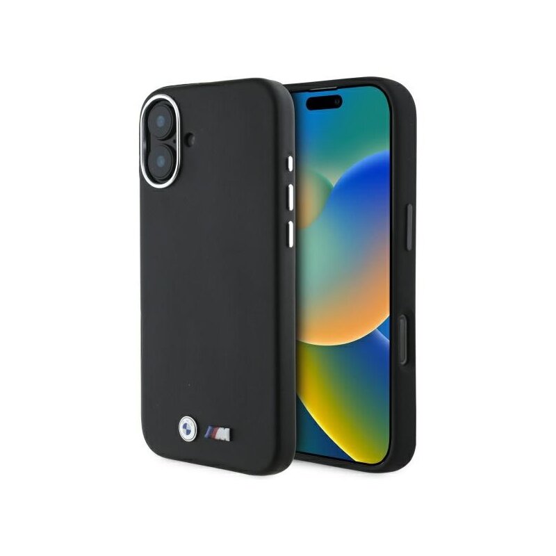 Husa BMW iPhone 16 Leather M Smooth Full Wrapped Metal MagSafe, negru, BMHMP16S23PMWK