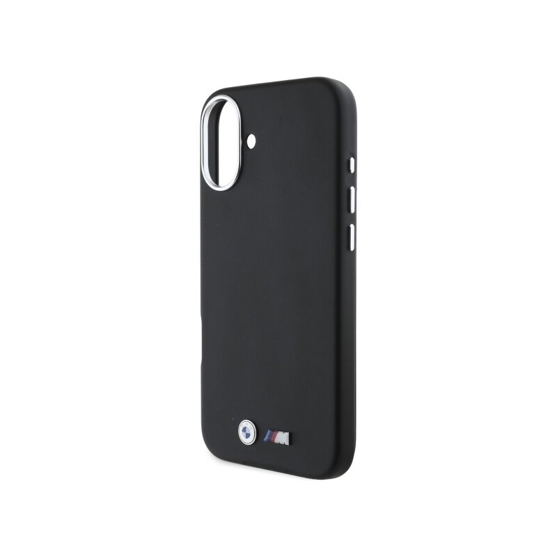 Husa BMW iPhone 16 Leather M Smooth Full Wrapped Metal MagSafe, negru, BMHMP16S23PMWK