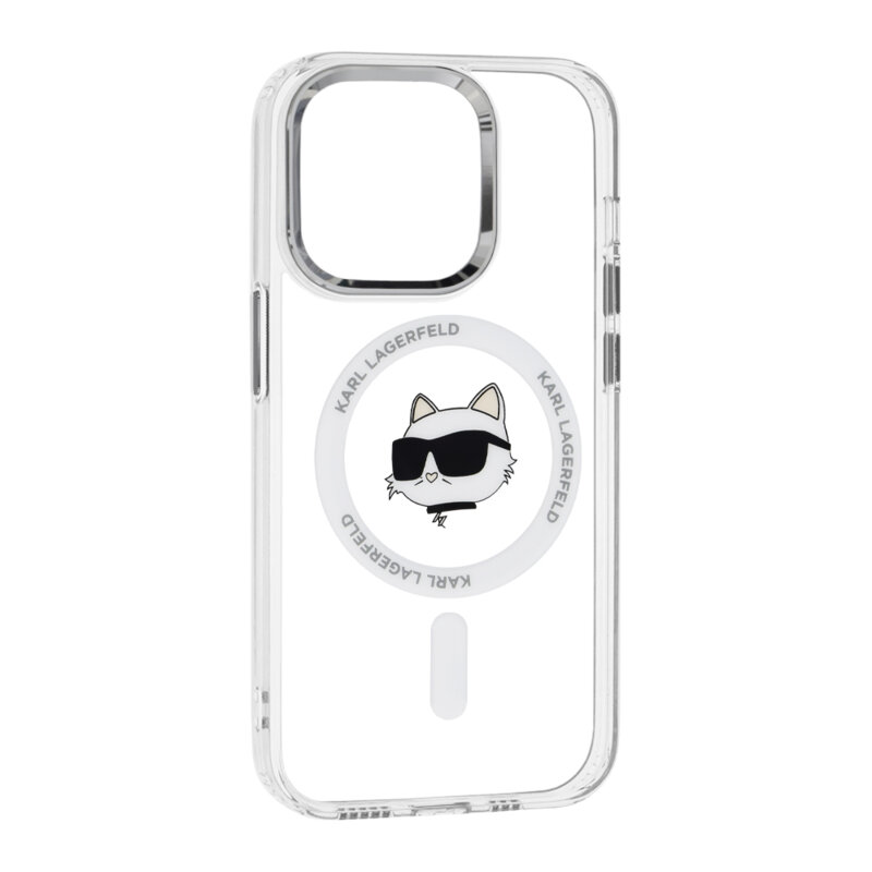 Husa iPhone 14 Pro Karl Lagerfeld IML MagSafe, Metal Choupette`s Head, alb, KLHMP14LHLSCHH
