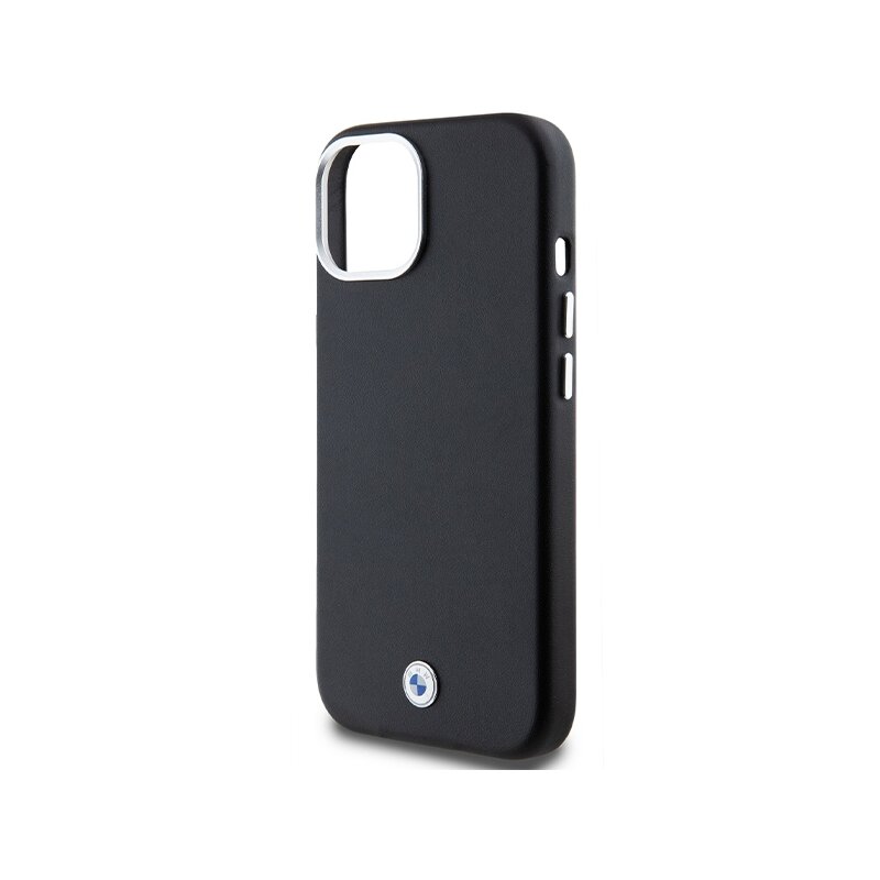 Husa BMW iPhone 15 Plus Leather Signature Wrapped Metal MagSafe, negru, BMHMP15M23PUFWK