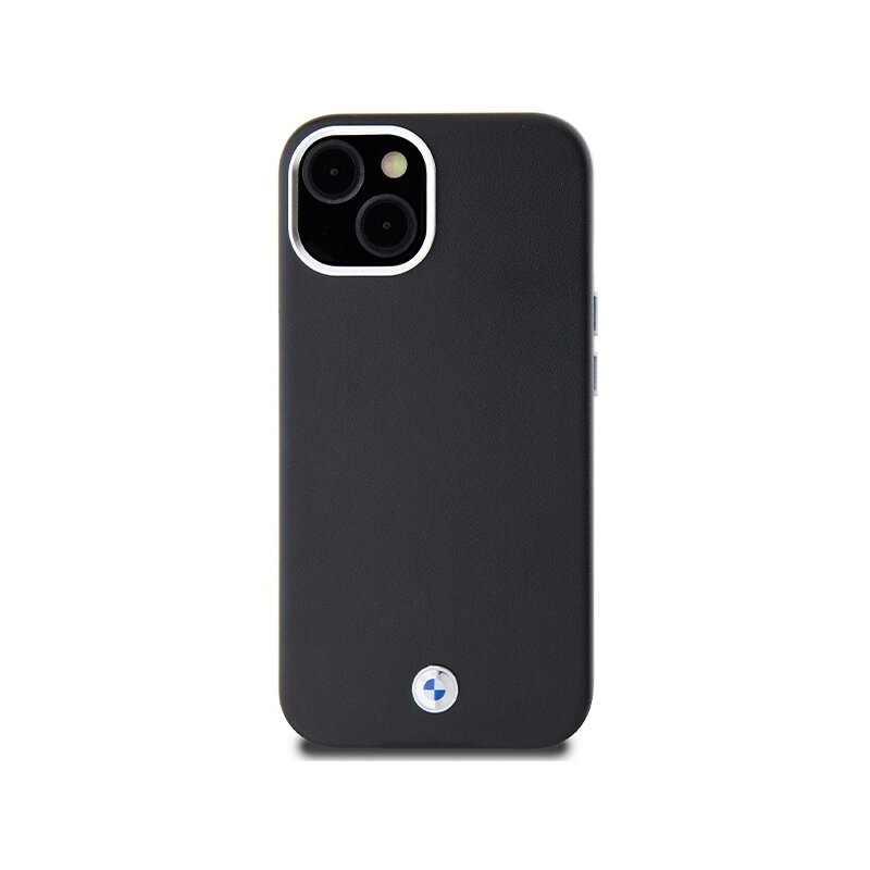 Husa BMW iPhone 15 Plus Leather Signature Wrapped Metal MagSafe, negru, BMHMP15M23PUFWK