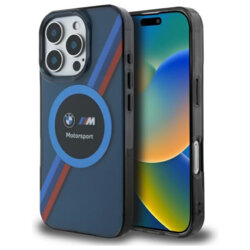 Husa BMW iPhone 16 Pro Max Hardcase Motorsport IML Circle MagSafe, bleumarin, BMHMP16X23HTPUV