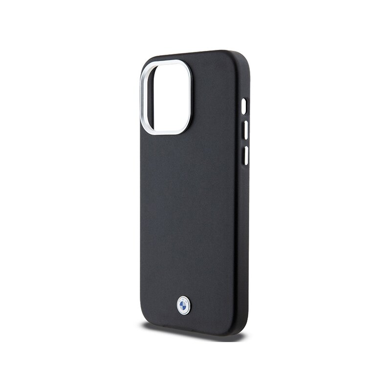 Husa BMW iPhone 15 Pro Max Leather Signature Wrapped Metal MagSafe, negru, BMHMP15X23PUFWK