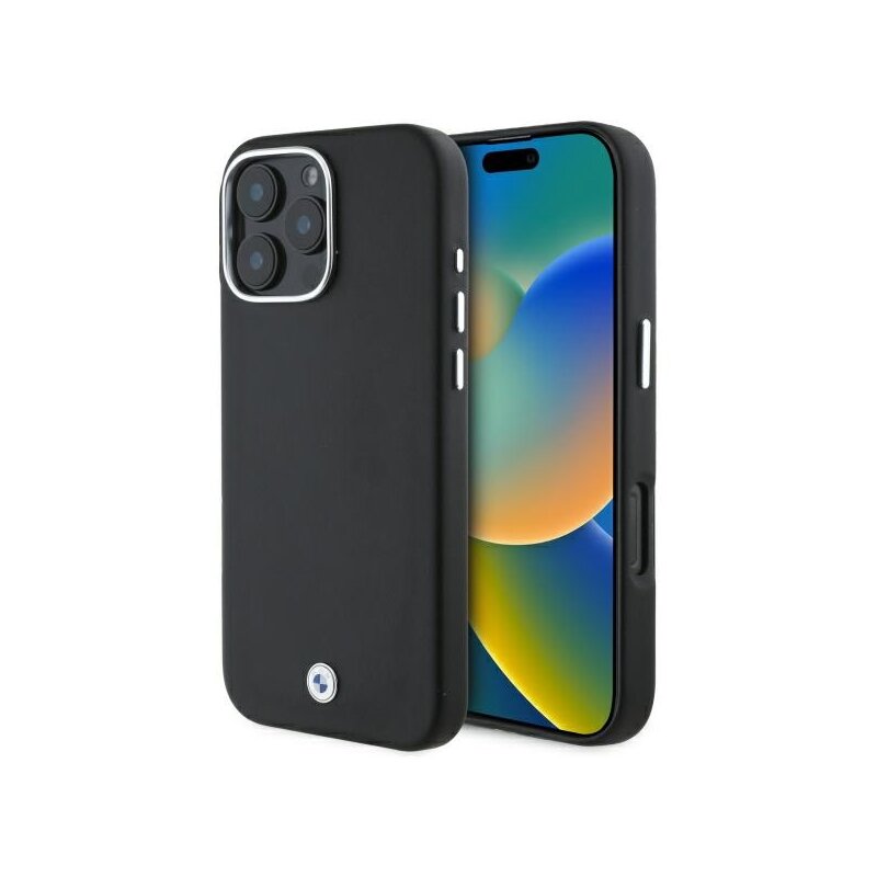 Husa BMW iPhone 16 Pro Max Leather Sign Full Wrapped Metal MagSafe, negru, BMHMP16X23PUFWK