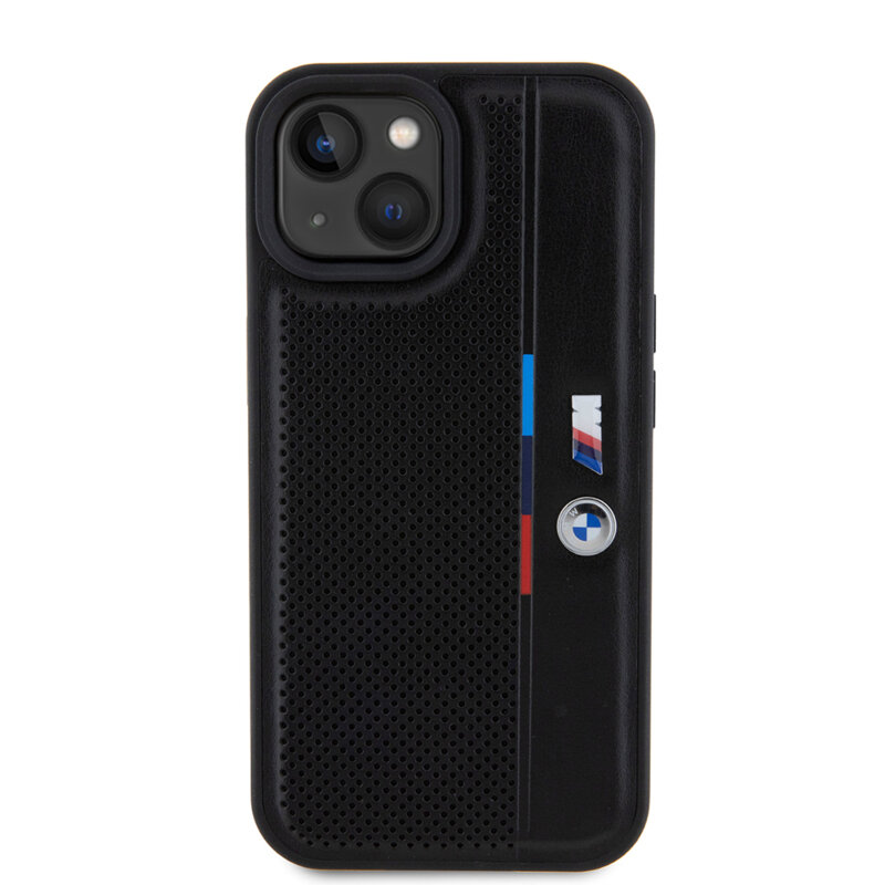 Husa BMW iPhone 15 Hardcase Perforated Tricolor Line, negru, BMHCP15S23PUPVK