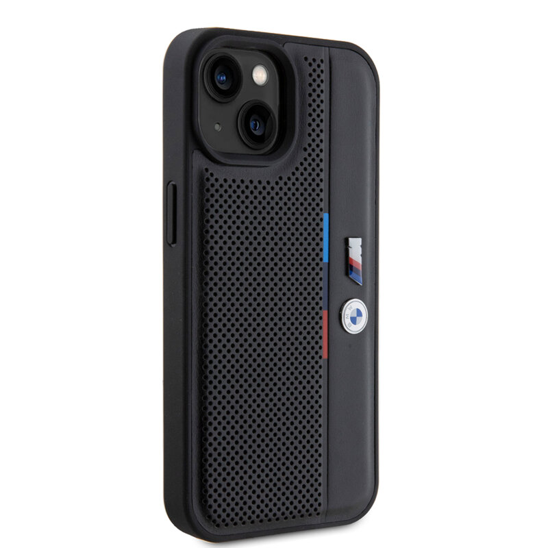 Husa BMW iPhone 15 Plus Hardcase Perforated Tricolor Line, negru, BMHCP15M23PUPVK