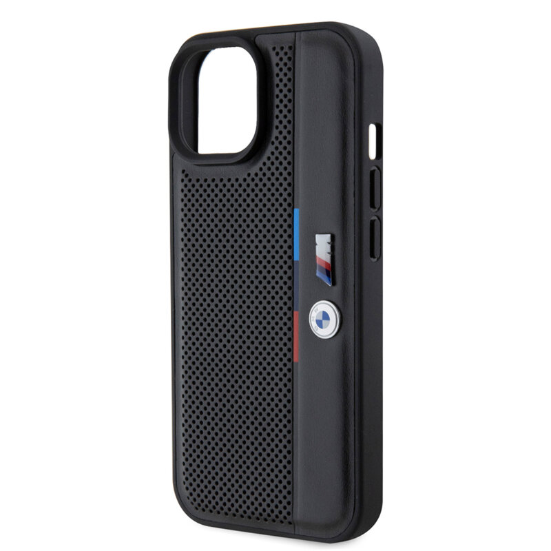 Husa BMW iPhone 15 Plus Hardcase Perforated Tricolor Line, negru, BMHCP15M23PUPVK