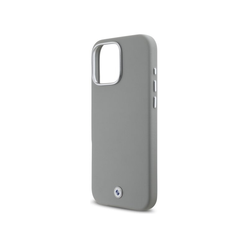 Husa BMW iPhone 16 Pro Max Leather Sign Full Wrapped Metal MagSafe, gri, BMHMP16X23PUFWG