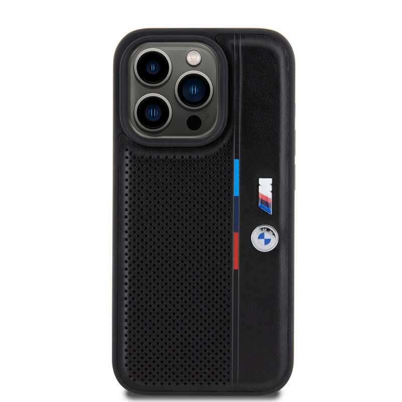 Husa BMW iPhone 15 Pro Max Hardcase Perforated Tricolor Line, negru, BMHCP15X23PUPVK