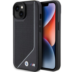 Husa BMW iPhone 15 Hardcase Perforated Twisted Line MagSafe, negru, BMHMP15S23PUCPK